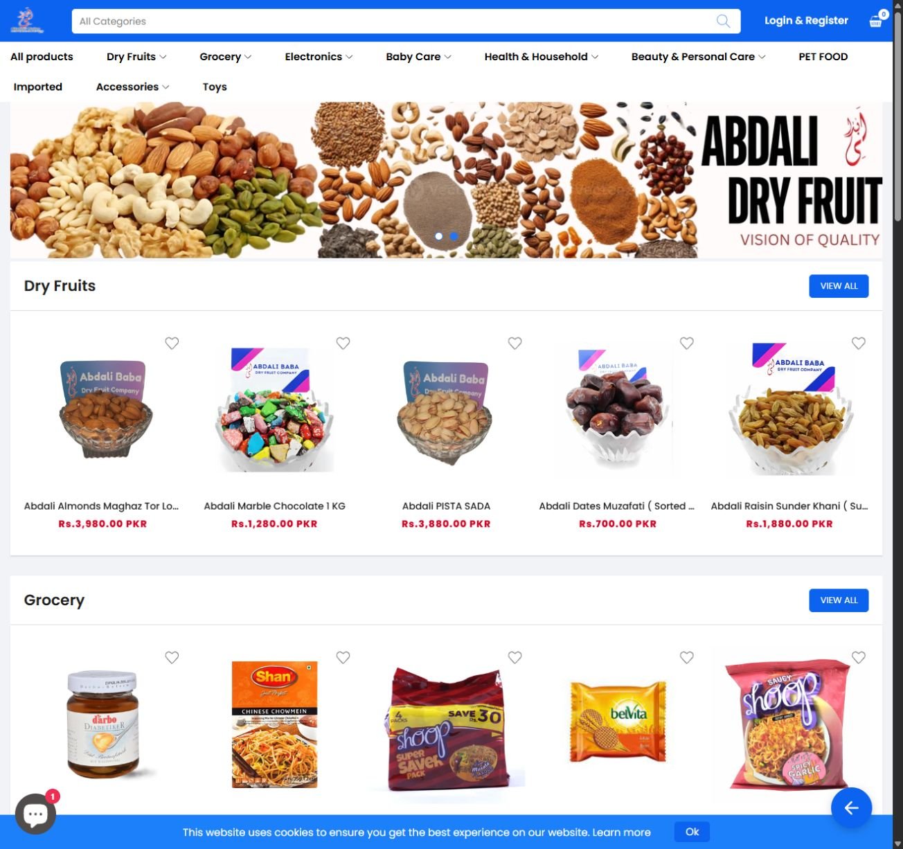 Abdali Baba Foods public website interface